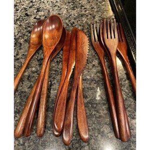 New Wooden Cutlery Set For Dinner, Kitchen Flatware Tableware Utensil Set